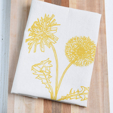 Dandelion Tea Towel - Mustard Yellow - Kitchen Decor - Gifts