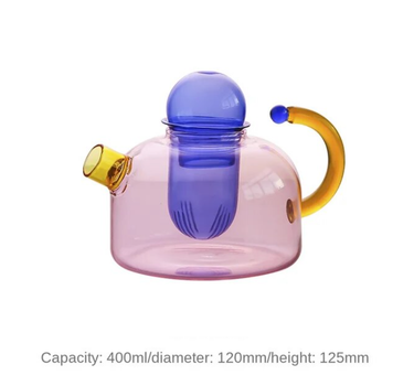 Contrasting Color Heat Resistant Glass Teapot and Cups: Pink Kettle