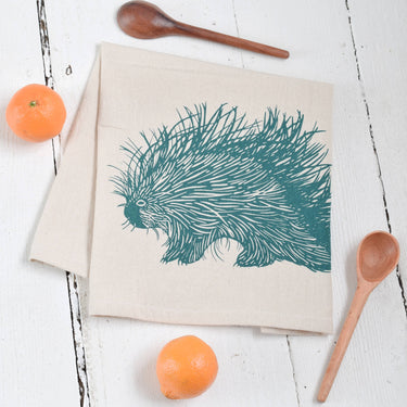 Set of 4 Organic Cotton Woodland Porcupine Napkins in Green