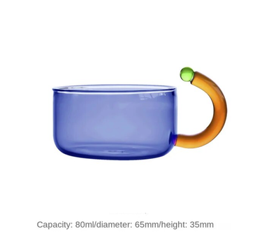 Contrasting Color Heat Resistant Glass Teapot and Cups: Blue Cup