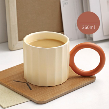 Handmade Ceramic Coffee Mug: White with Red Handle