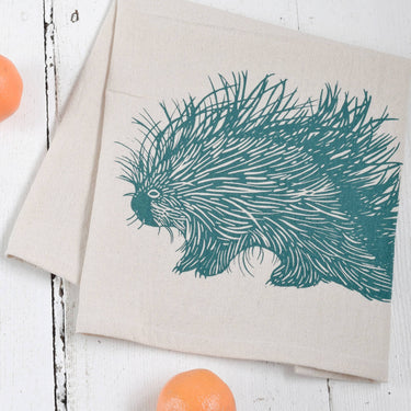 Set of 4 Organic Cotton Woodland Porcupine Napkins in Green