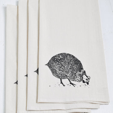 Set of 4 Organic Cotton Guinea Hen Napkins in Black - Farm