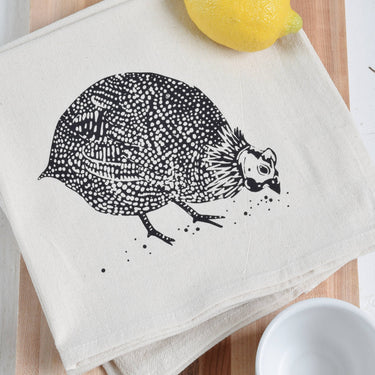 Set of 4 Organic Cotton Guinea Hen Napkins in Black - Farm